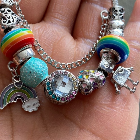 Pandora Snake Bracelet with Colorful Fantasy Love Rainbow Charms Jewelry EUC - Picture 8 of 14